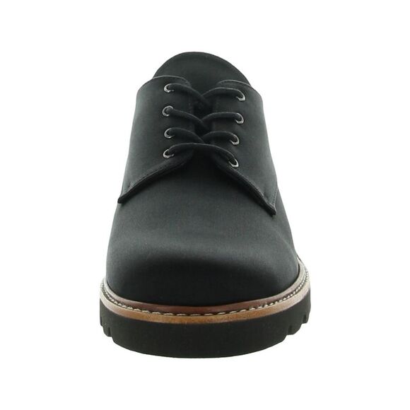 STUART WEITZMAN Womens Black Satin Metro Round Toe Lace-Up Oxford Shoes 9 M - Picture 3 of 4